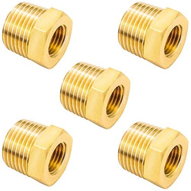 Joywayus Reducer Hex Bushing Brass Reducing Cast Pipe Fitting 38 NPT Male x 14 NPT Female AdapterPack of 5