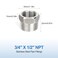 Kodilin 10PCS 304 Stainless Steel Reducer Hex Bushing 34 NPT Male x 12 NPT Female Reducing Pipe Fitting Adapter