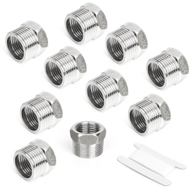 Kodilin 10PCS 304 Stainless Steel Reducer Hex Bushing 34 NPT Male x 12 NPT Female Reducing Pipe Fitting Adapter