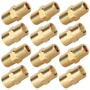 KOOTANS 12pcs Brass Pipe Fitting NPT Hex Nipple Coupling 18 x 18 NPT Male Pipe 18 x 18 NPT Female Pipe Fittings Set 6 Nipple 6 Coupling