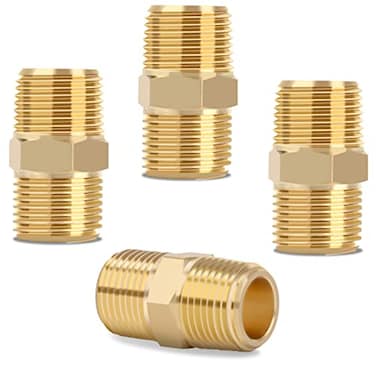 KOOTANS 38 NPT x 38 NPT Male Solid Brass Nipples Heavy Brass Pipe Adapter Fittings Equal Hex Nipple Connectors 4Pieces