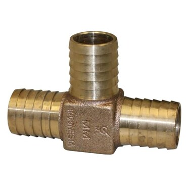 Merrill Mfg RBDTNL100 No Lead Bronze Insert Tee 1 in x 1 in x 1 in Hose Barb 3Way Fitting Construction Grade for Poly Pipe