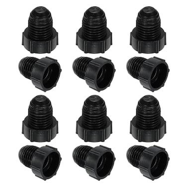 PATIKIL 14 Plastic Threaded Plug 12 Pack 71620UNF Male Thread 45 Degree SAE Flare Tube Fitting Valve Stop Plugs for Air Conditioner Pipe Gas Line Hydraulic Black
