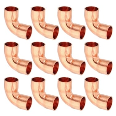 PATIKIL 38 ID 08mm Thick Elbow Copper Fitting 12pcs 999 Pure Copper Pipe Fitting 90 Degree Short Radius Tube Connector Sweat Solder for HVAC Refrigeration System