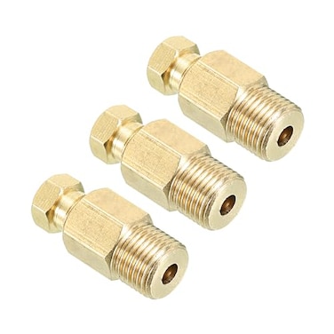 PATIKIL Brass Tube Fitting 4mm Tube OD 18 BSP Male Thread 3Pcs Compression Pipe Connector Union Straight Coupling Adapter Gold Tone