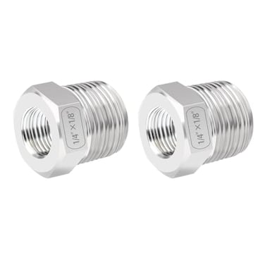 Quickun Stainless Steel Reducing Hex Bushing 14 Male NPT to 18 Female NPT Reducer Bushing Pipe Hose Fitting Pack of 2