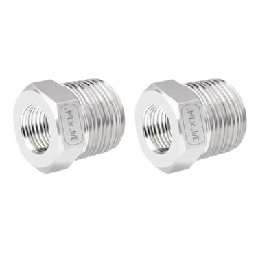 Quickun Stainless Steel Reducing Hex Bushing 34 Male NPT to 14 Female NPT Reducer Bushing Pipe Hose Fitting Pack of 2