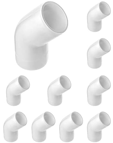 QWORK 1 45 Degree Elbow PVC Fitting 2 Way 10 Pack Furniture Grade for Building Furniture and PVC Structures White