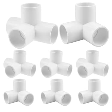 SDTC Tech 34 PVC Fitting Kit Furniture Grade Pipe Elbow Connector for DIY PVC Shelf Garden Support Structure Storage Frame White 4x 4 Way 4x 3 Way