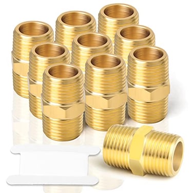 TAISHER 10PCS Brass Pipe Fitting Adapter Hex Nipple38Inch Male Pipe x 38Inch Male Pipe