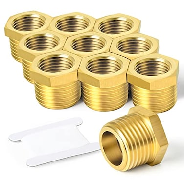 TAISHER 10PCS Brass Reducer Hex Bushing Threaded Pipe Fitting 38 NPT Male x 18 NPT Female Adapter