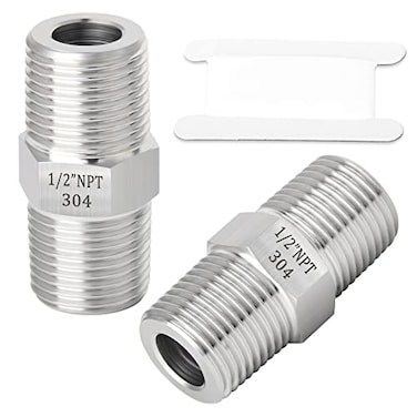 TAISHER 2PCS 304 Stainless Steel Hex Nipple Pipe Fitting 12Inch Male Pipe x 12Inch Male Pipe