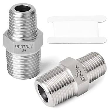TAISHER 2PCS 304 Stainless Steel Hex Nipple Reducer Pipe Fitting 12Inch Male Pipe x 38Inch Male Pipe