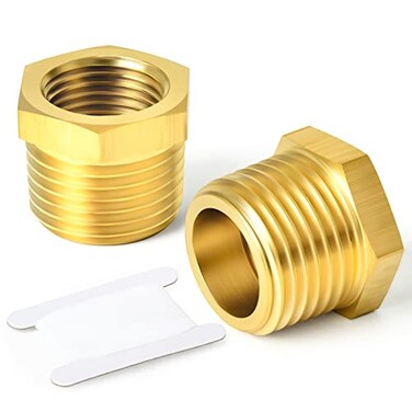 TAISHER 2PCS Brass Reducer Hex Bushing Threaded Pipe Fitting 1 NPT Male x 12 NPT Female Adapter