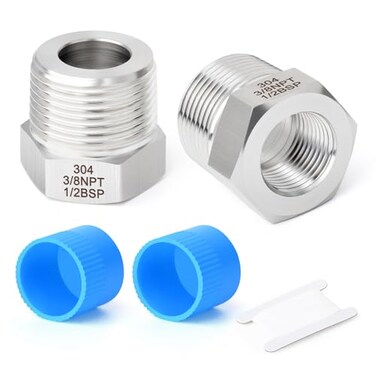 TAISHER 2PCS Forging of 304 Stainless Steel Reducer Hex Bushing 12 BSP Male x 38 NPT Female Reducing Forging Pipe Adapter Fitting