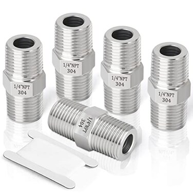 TAISHER 5PCS 304 Stainless Steel Hex Nipple Pipe Fitting 14Inch Male Pipe x 14Inch Male Pipe
