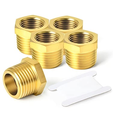 TAISHER 5PCS Brass Reducer Hex Bushing Threaded Pipe Fitting 12 NPT Male x 14 NPT Female Adapter