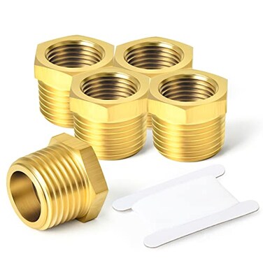 TAISHER 5PCS Brass Reducer Hex Bushing Threaded Pipe Fitting 12 NPT Male x 38 NPT Female Adapter