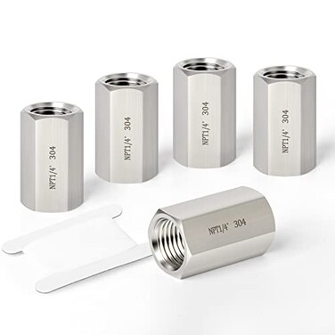 TAISHER 5PCS Forging of 304 Stainless Steel Full Hex Coupling 14Inch Female Pipe x 14Inch Female Pipe Fitting