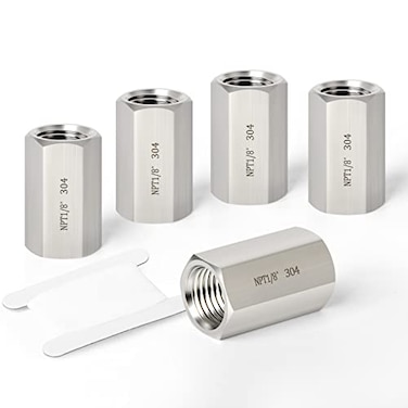 TAISHER 5PCS Forging of 304 Stainless Steel Full Hex Coupling 18Inch Female Pipe x 18Inch Female Pipe Fitting