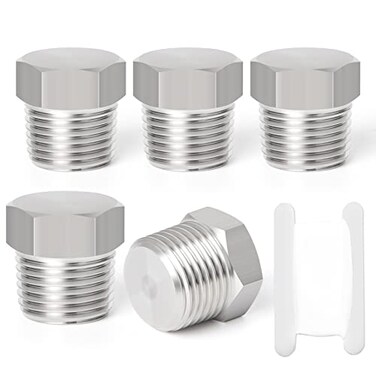 TAISHER 5PCS Stainless Steel Outer Hex Thread Socket Pipe Plug Fitting 12 NPT Male