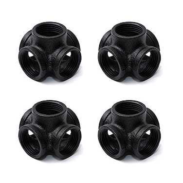 Home TZH TZH 4Pack 5Way Corner Black Malleable Cast Iron Pipe Fitting 34 Black 5Way Side Outlet Tee for Industrial Pipe Furniture DIY Decoration