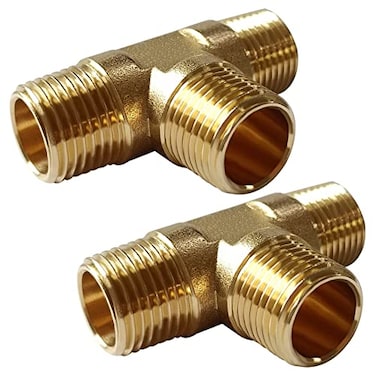 Uenede 2PCS Brass Tee Pipe Fitting 12 NPT Male for WaterOilGas
