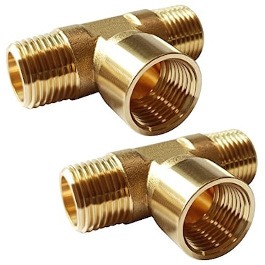 Uenede 2PCS Brass Tee Pipe Fitting 12 NPT Male x 12 NPT Female x 12 NPT Male for WaterOilGas
