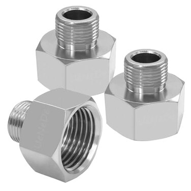 Uenede 3PCS Water Line Adapter 12 Female to 38 Male Reducer Connector Brass Nickel Plating Compression Fitting for Kitchen Bathroom Faucet Supply Line Hose Stop Valve with Rubber Washer