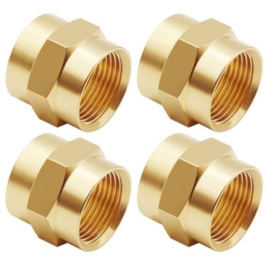 Uenede 4PCS 34 Inch NPT Brass Hex Nipple Coupling 34 NPT x 34 NPT Female Threaded Equal Diameter Coupler Air Hose Pipe Fittings Adapter for WaterOilGas
