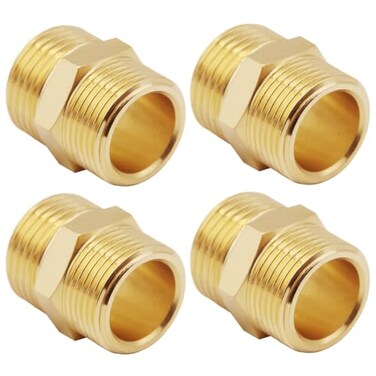 Uenede 4PCS 34 Inch NPT Brass Hex Nipple Coupling 34 NPT x 34 NPT Male Threaded Equal Diameter Coupler Air Hose Pipe Fittings Adapter for WaterOilGas