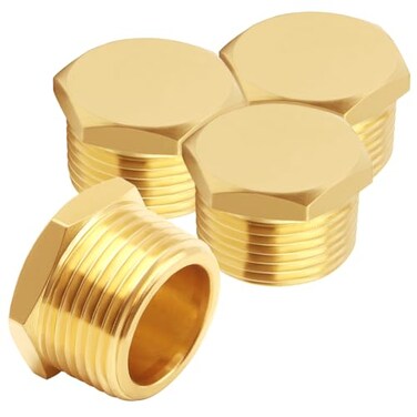 Uenede 4PCS Brass 12 Inch NPT Plug Outer Hex 12 NPT Male Thread Socket Pipe End Plugs Fitting for WaterOilGas