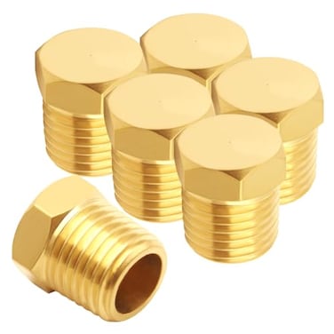 Uenede 6PCS Brass 14 Inch NPT Plug Outer Hex 14 NPT Male Thread Socket Pipe End Plugs Fitting for WaterOilGas