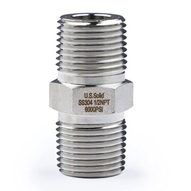 U.S. Solid US Solid 304 Stainless Steel Hex Nipple 6000 psi High Pressure Heavy Duty Pipe Fitting 12 x 12 NPT Male Thread Pipe Adapter1 pc