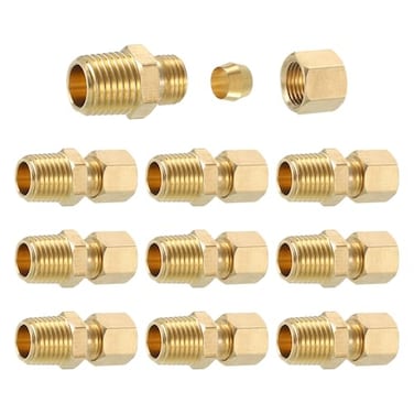 uxcell 10pcs 14 NPT Brass Compression Pipe Fittings Set of 10 14 OD x 14 NPT Brass Compression Union Straight Coupling Adapter