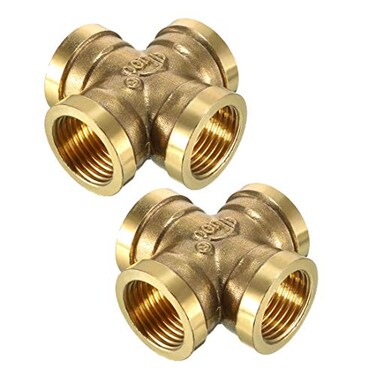 uxcell Brass Cross Pipe Fitting 12 PT Female Thread 4 Way Connector 2pcs