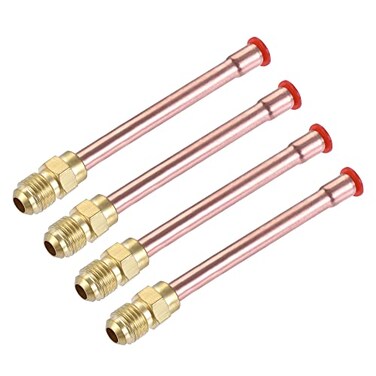 uxcell Brass Pipe Fitting 14 SAE Flare Connector Male Thread Adapter with Copper Tube for Air Conditioner HVAC System Pack of 4