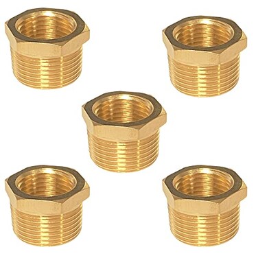 YOUHO 12 to 38 reducer Brass Threaded Pipe Fitting 12 NPT Male x 38 NPT Female Hex Bushing Adapter Pack of5