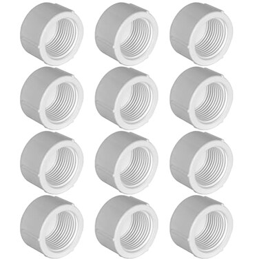 YSIL 12 Inch PVC Female End Cap Plug Threaded Water End Cap Connector PVC Pipe Fittings for Plumbing Water Line 12 Pack White