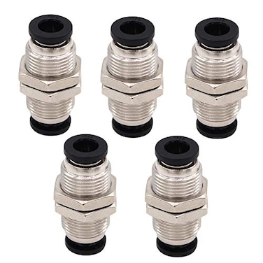 DERPIPE Bulkhead Union Push to Connect Tube Fitting 38 In Tube OD Stainless Steel Double Threaded 5 Packs