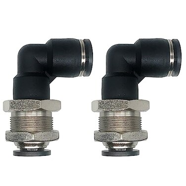 Jienk 2Packs Bulkhead Elbow 38 x 38 Tube OD Push to Connect Tube Fitting PLM38 Bulkhead 90 Degree Elbow Pneumatic Quick Connect Air Fitting