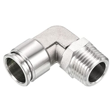 PATIKIL Push to Connect Fitting Elbow 58 Inch Tube OD 12 BSPT Male Thread 304 Stainless Steel Right Angle Hose Pipe Connector Silver