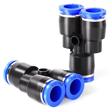 TAILONZ PNEUMATIC Blue Y spliter 3 Ways 8MM Tube OD Push to Connect Tube Quick Fittings Push Lock PY8 Pack of 10