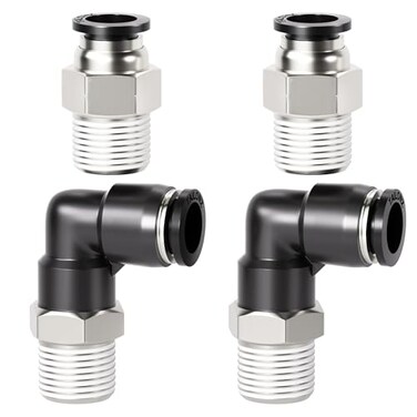 TAILONZ PNEUMATIC Elbow and Straight Combination 38 Inch Tube OD x 14 Inch NPT Thread Push to Connect Fittings PC38N2PL38N2Pack of 4