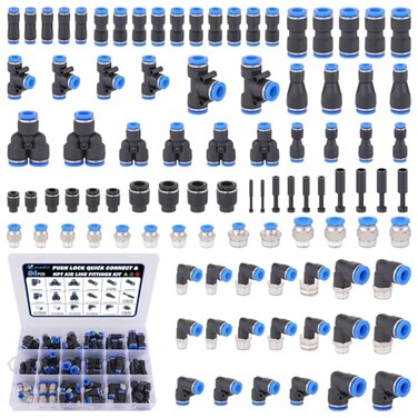 XaXmTee 94 Pcs Quick Connect Air Line Fittings Kit Pneumatic Push Lock Air Fittings 181438 Push to Connect NPT Thread Air Hose Fittings Quick Release Airline Fitting Kit