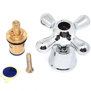 NGeGe 1set Bathroom And Kitchen Single Faucet Cross Handle Replacement KitSingle Silver CrossArm Faucet Handle Kit With Button Screw Faucet ValvePlastic