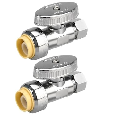 PXZBLG 2pcs Stop Valves 12 38 Straight Stop Valve 12 PTC Input 38 OD Compression Output Push to Connect 14 Turn Chrome Plated Brass for Faucet No Lead