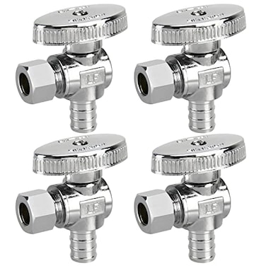 PXZBLG 4 Pack 14 Turn Angle Stop Valves 38 OD Compression 12 PEX Chrome Plated Brass for Faucet Toilet Valves