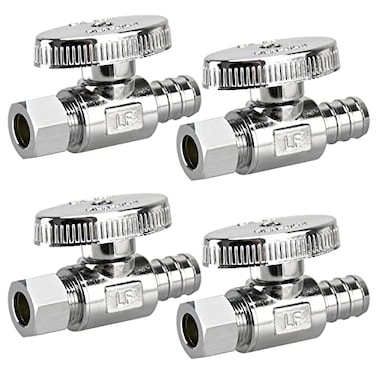 PXZBLG 4 Pack Stop Valves 14 Turn Straight Stop Valves 38 OD Compression 12 PEX Chrome Plated Brass for Faucet Toilet Valves