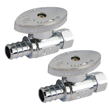 Hourleey 2 Pack Straight Stop Valve Water Shut Off Valve 12 PEX x 38 OD Compression QuarterTurn Chrome Plated Brass Valve for Faucets and Toilets